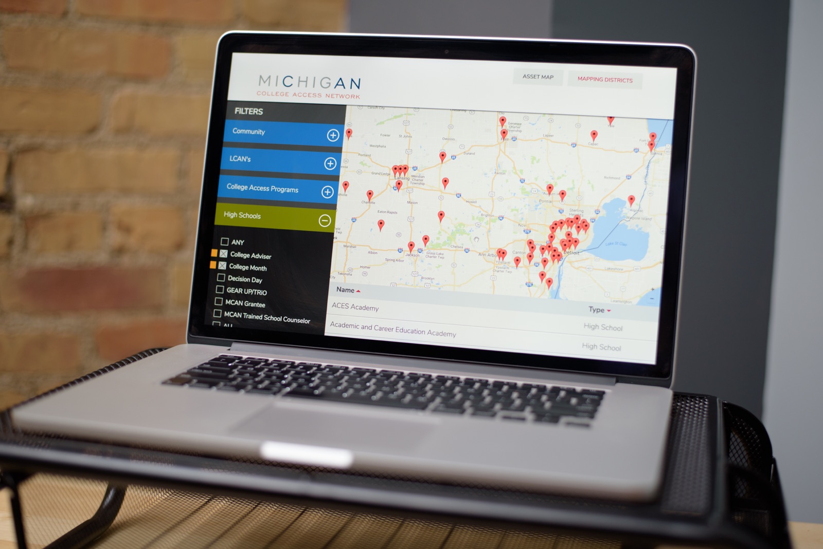 The MCAN impact map on a laptop computer