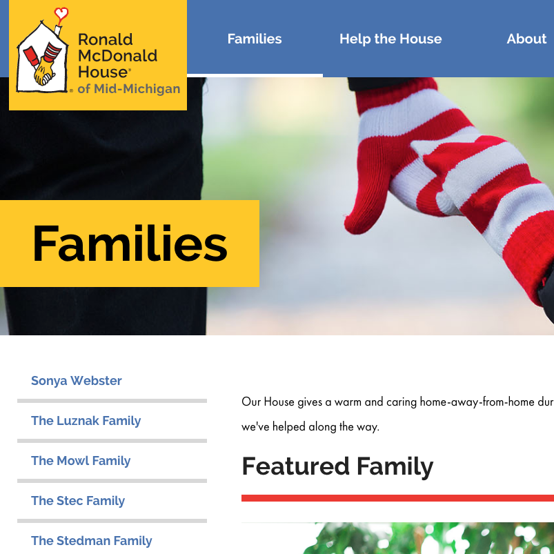 Families showcased on the Ronald McDonald House website