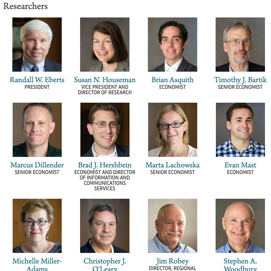 Staff profiles on the Upjohn Institute website