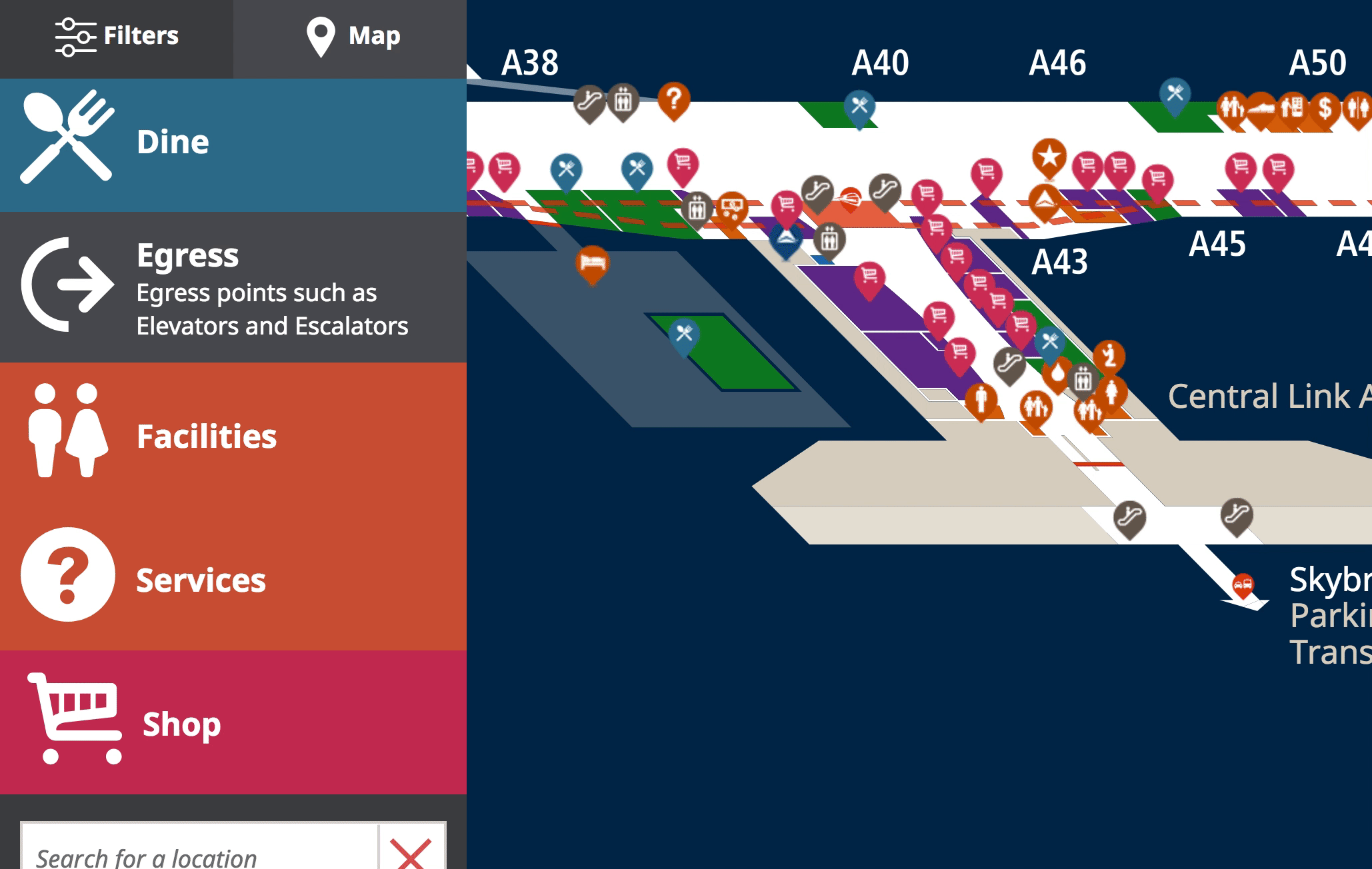 Shops on the interactive map of McNamara Terminal